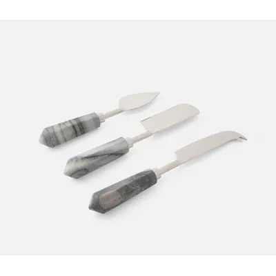 Priscilla Gray/Polished Silver Set of 3 Cheese Knives Stainless Steel/Marble