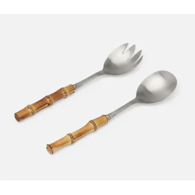 Zoya Matte Silver, 2-Piece Set: Serving Spoon, Serving Fork, Bamboo