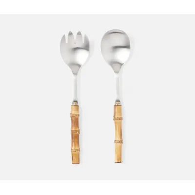 Zoya Matte Silver, 2-Piece Set: Serving Spoon, Serving Fork, Bamboo