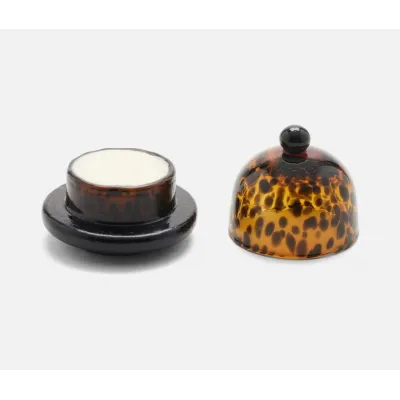 Andrew Tortoise Shell Round Butter Dish Hand Blown Glass, Pack of 2