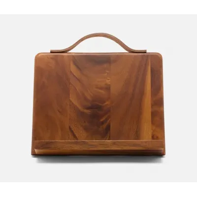 Arwen Natural Acacia, Recipe Stand w/ Handle, Wood/Full-Grain Leather