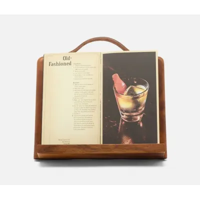 Arwen Natural Acacia, Recipe Stand w/ Handle, Wood/Full-Grain Leather
