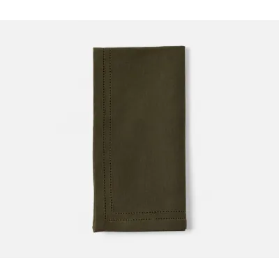 Betty Dark Olive Double Eyelet Cocktail Napkin Cotton Canvas 10X10, Pack of 4