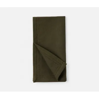 Betty Dark Olive Double Eyelet Cocktail Napkin Cotton Canvas 10X10, Pack of 4