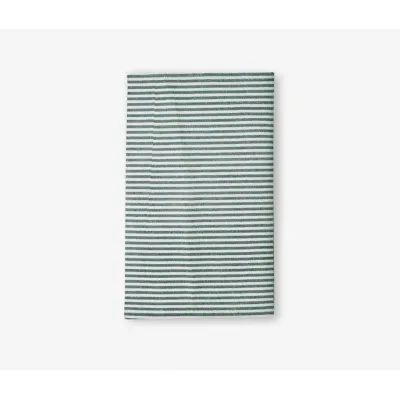 Brooks Dark Green Stripe Kitchen Towel Cotton Canvas 20X28, Pack of 2