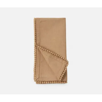 Margot Beige, Pom Pom Border, Napkin, Cotton Canvas, 22x22, Pack of 4