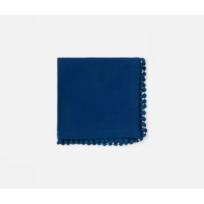 Margot Classic Blue, Pom Pom Border, Napkin, Cotton Canvas, 22x22, Pack of 4