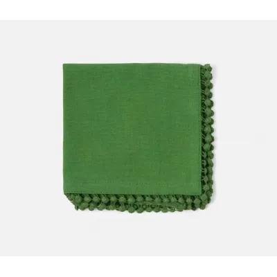 Margot Ivy Green, Pom Pom Border, Napkin, Cotton Canvas, 22x22, Pack of 4