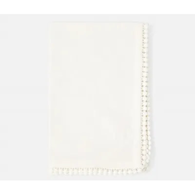 Margot Ivory Pom Pom Border Kitchen Towel Cotton Canvas 20" x 28", Pack of 2