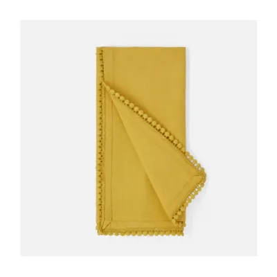 Margot Mustard Pom Pom Border Napkin Cotton Canvas 22 x 22, Pack of 4