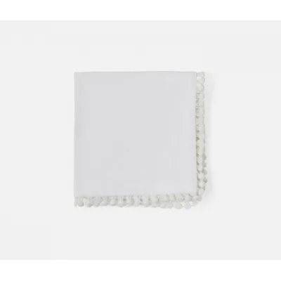 Margot White, Pom Pom Border, Napkin, Cotton Canvas, 22x22, Pack of 4