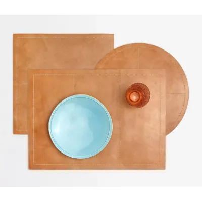 Evan Aged Camel Leather Placemats and Coasters