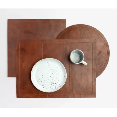 Evan Tobacco Leather Placemats and Coasters