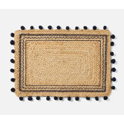 Giada Natural/Navy, Pom Pom, Rectangular Placemat, Jute, Pack of 4
