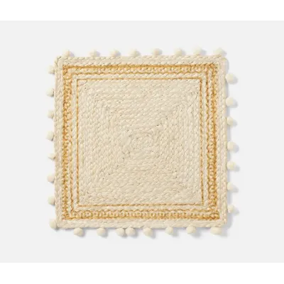 Giada White/Natural, Pom Pom, Square Placemat, Jute, Pack of 4