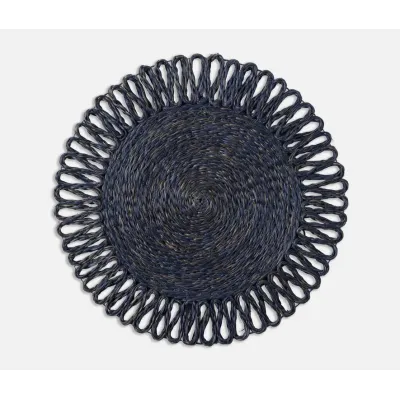 Teigan Navy, Floral Design, Round Placemat, Abaca, Pack of 4