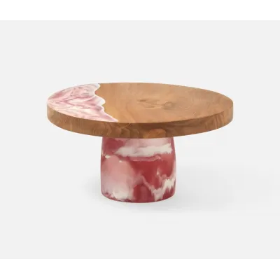 Austin Pink Swirled Cake Stand Resin/Natural Teak