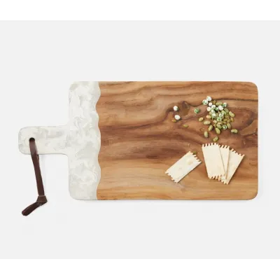 Austin White Swirled Serving Board Resin/Natural Teak