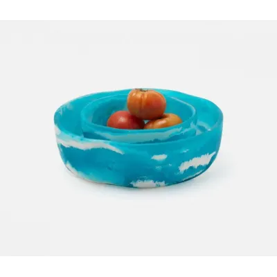 Beatrix Aqua Blue Swirled, Serving Bowls, Resin, Set/2