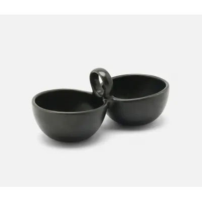 Desmond Black Glaze, Snack Bowl, Double, Stoneware, Pack of 2