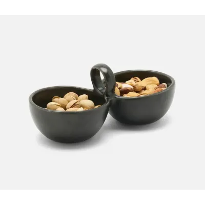 Desmond Black Glaze, Snack Bowl, Double, Stoneware, Pack of 2