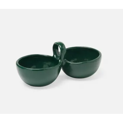 Desmond Dark Green Salt Glaze, Snack Bowl, Stoneware, Double, Pack of 2