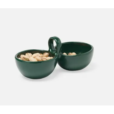 Desmond Dark Green Salt Glaze, Snack Bowl, Stoneware, Double, Pack of 2