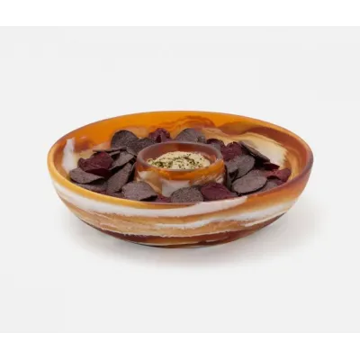 Hugo Amber Swirled, Chip and Dip Bowl, Resin