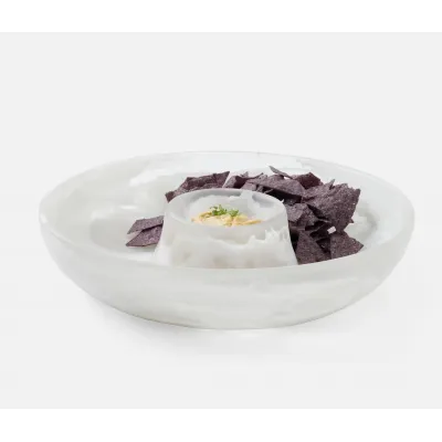 Hugo White Swirled, Chip and Dip Bowl, Resin