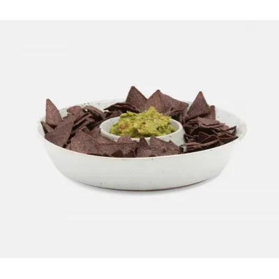 Marcus White Salt Glaze, Chip and Dip Bowl, Stoneware
