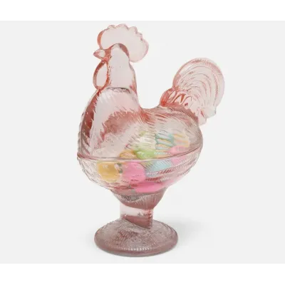 Nina Pink Rooster Candy Dish Pressed Glass Pack Of 2