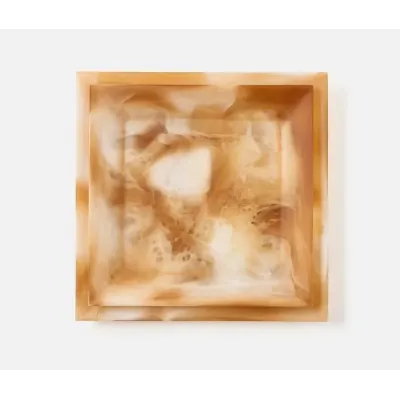 Olena Amber Swirled, Square Serving Tray, Resin, S/2