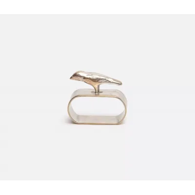 Hailey Bird Napkin Ring, Tarnished Silver, Brass, Boxed Set of 4