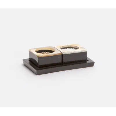 Lia Natural & Black Horn Pinch Bowls, Boxed Set