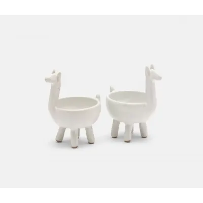 Percy White Glaze Llama Pinch Bowls, Boxed Set of 2