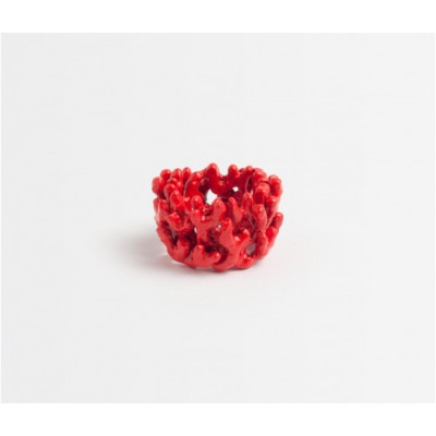 Sasha Red Coated, Coral Napkin Ring, Brass, Boxed Set of 4