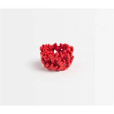 Sasha Red Coated Coral Napkin Ring Brass Boxed, Set Of 4