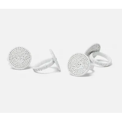 Tanya Polished White, Napkin Ring, Rattan, Boxed Set of 4