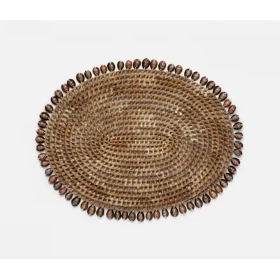 Bondi Natural Cowrie Shell/Brown Pandan Leaf Oval Placemat, Pack of 2