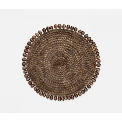 Bondi Natural Cowrie Shell/Brown Pandan Leaf, Round Placemat, Pack of 2