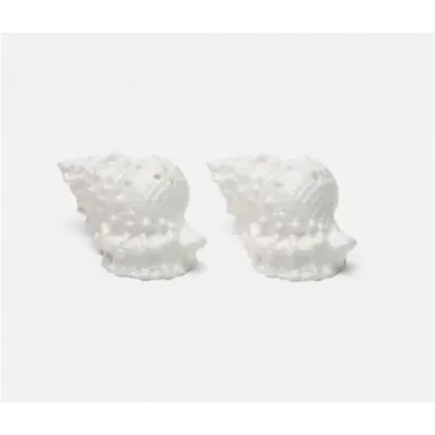 Coco White, 1 Set of Shell Salt & Pepper Shakers, Porcelain, Boxed