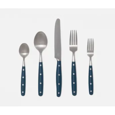 Jones Blue Pom Handle/Silver Stainless Steel Flatware 5-Piece Set