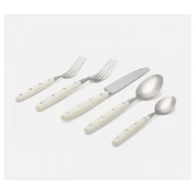 Jones Cream Pom Handle/Silver Stainless Steel Flatware 5-Piece Set