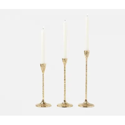Alina Gold Candle Holders Hammered Brass, Set Of 3