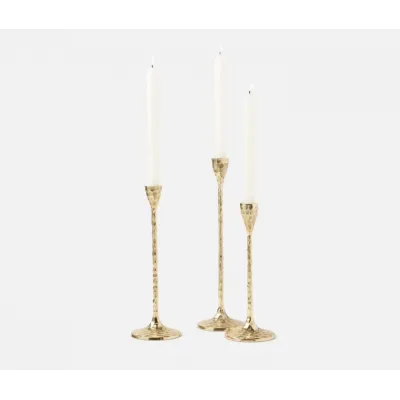 Alina Gold Candle Holders Hammered Brass Set/3