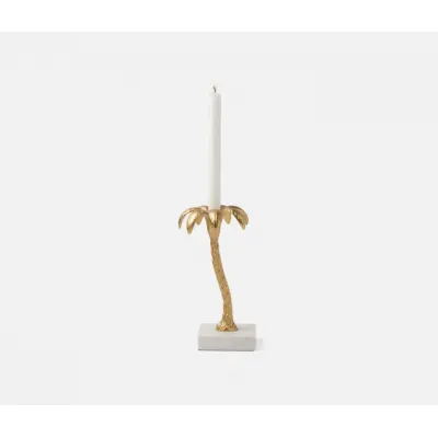 Farrah Gold/White Small Candle Holder Aluminum/Marble, Pack Of 2
