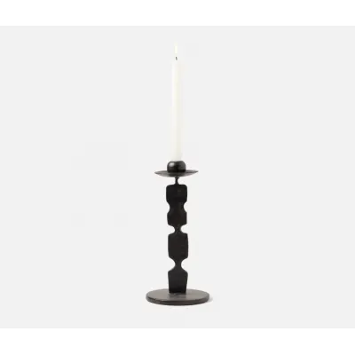 Quentin Antique Black Candle Holders With Round Base, Set Of 2