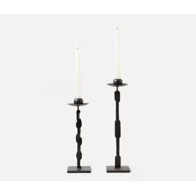Quentin Antique Black Candle Holders With Square Base, Set Of 2
