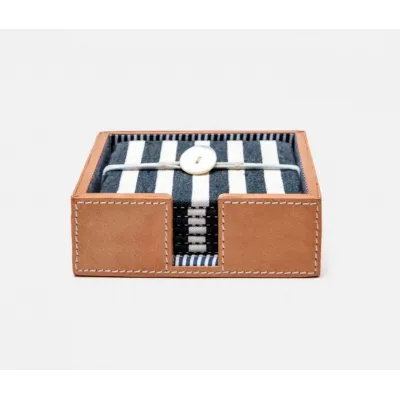 Hamilton Striped Canvas w/leather trim, Coasters Set of 6