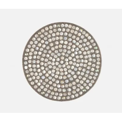 Brenda Silver/Sea, Round Placemat, Glass Beads/Shell, Pack of 2